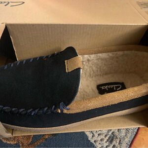 Clarks Men Suede Leather Moccasins Slippers Fux Fur Cushion NEW 8